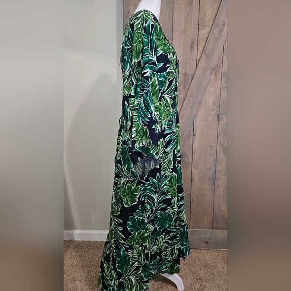 ONSHORE Tropical Palm Leaf Print Maxi Dress/Coverup. Green/navy One Size. NWT - Picture 14 of 15
